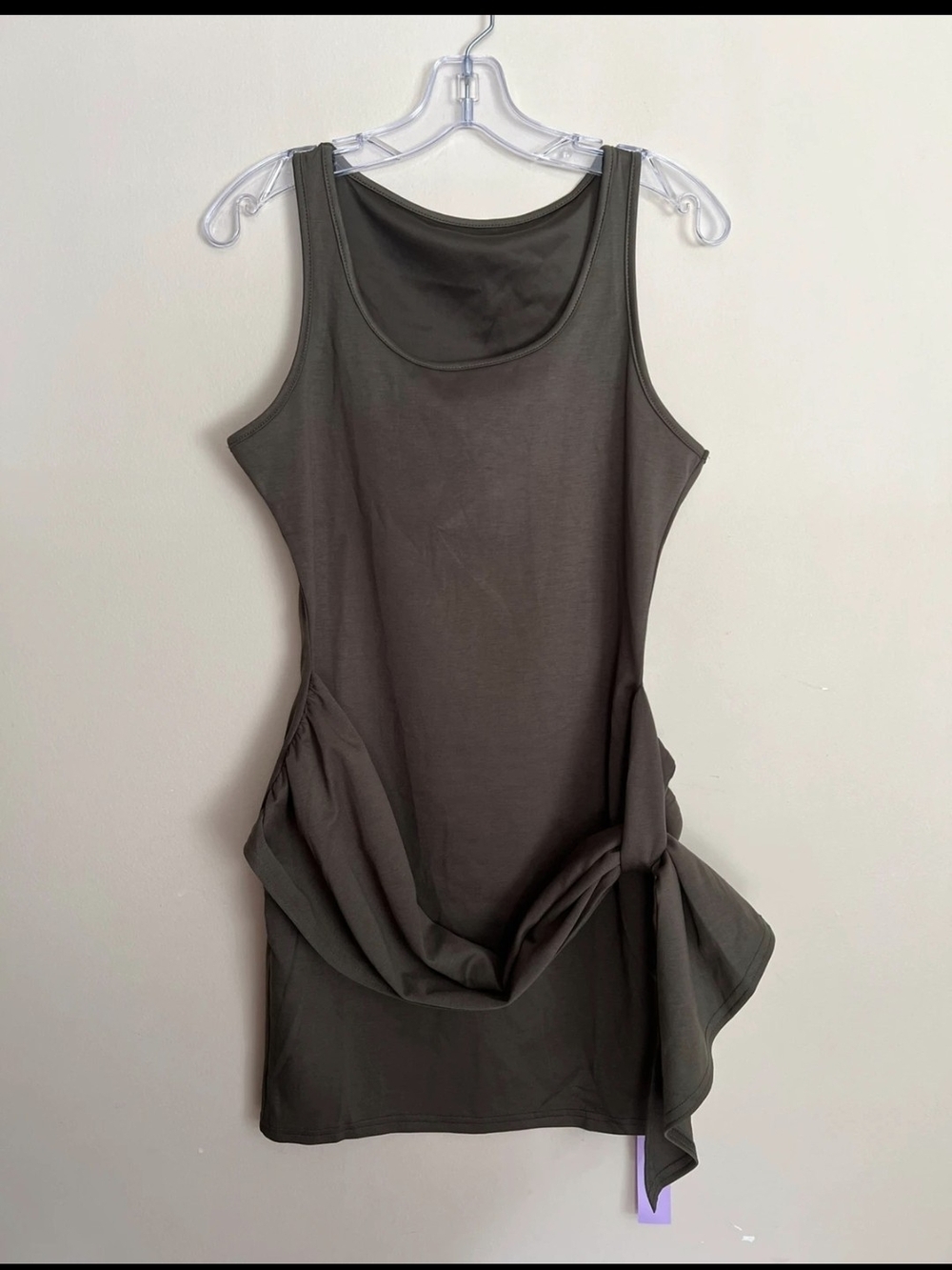 Sleeveless Mini Dress with Side Draped Tie - Olive